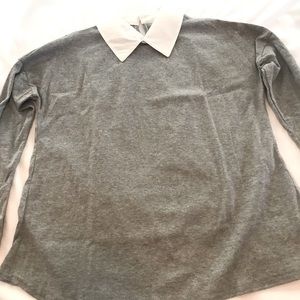 Long Sleeve Gray Top with White Collar NWOT